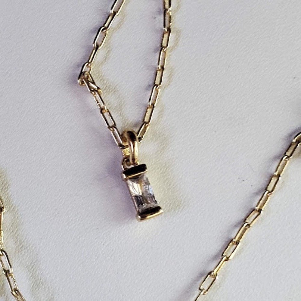 Kendra Scott Juliette Gold Pendant Necklace Baguette Crystal Paperclip Chain